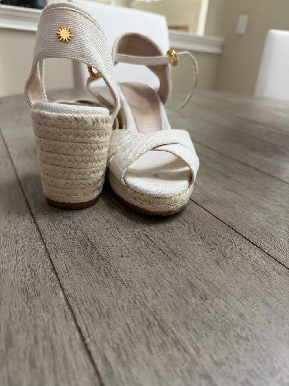 Stuart Weitzman Ivory Cross-Strap Espadrille Wedges